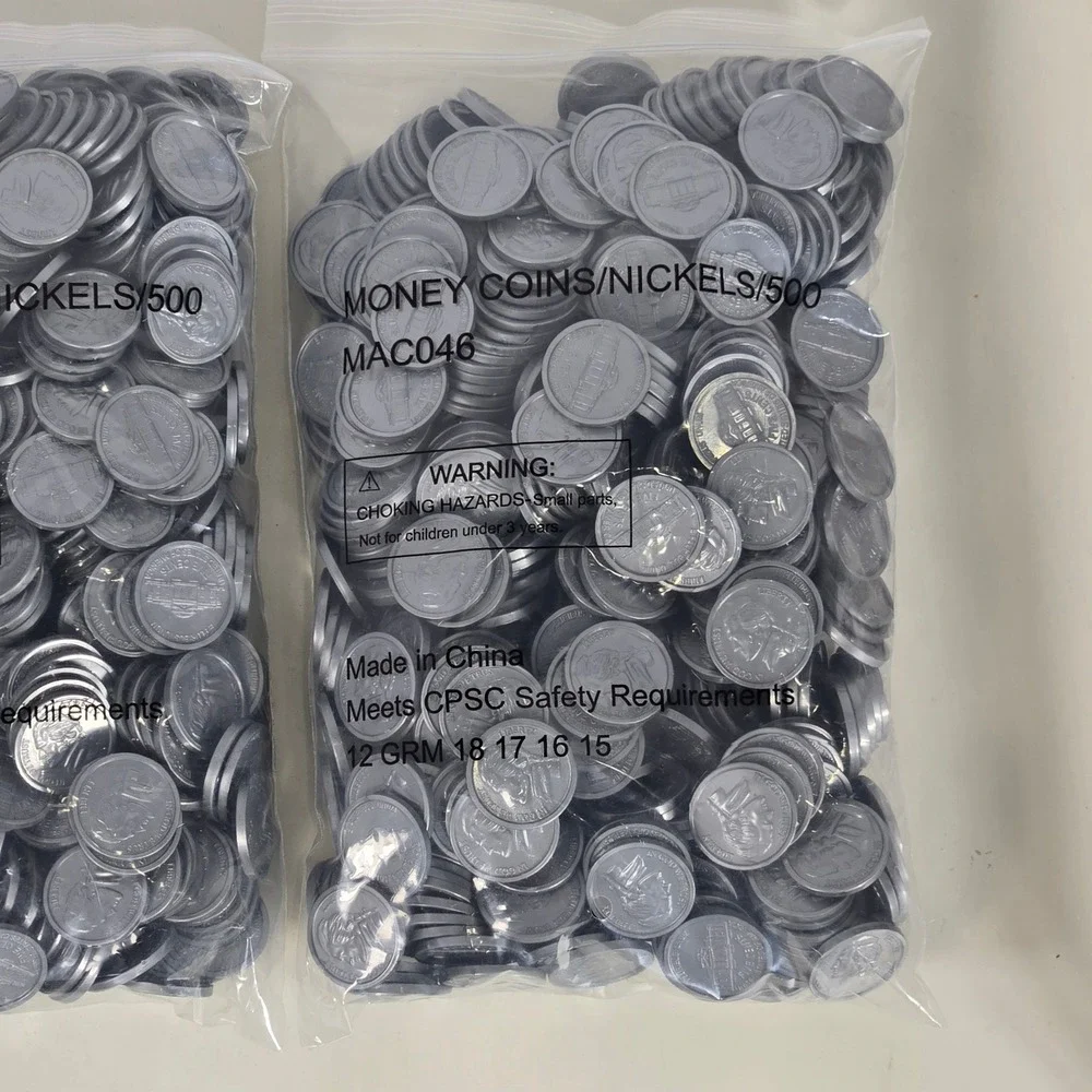 1000 Count Plastic Play Money Nickels Silver Fake Coins‎ MAC046 2 Bags of 500